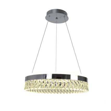 LED Dimbar kristallkronkrona på snöre LED/90W/230V 3000-6500K skinande krom + fjärrkontroll