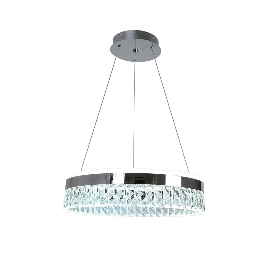 LED Dimbar kristallkronkrona på snöre LED/90W/230V 3000-6500K skinande krom + fjärrkontroll