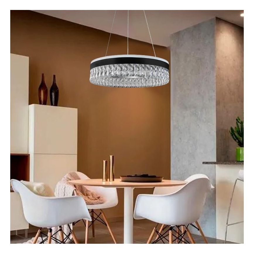 LED Ljusreglerad kristall ljuskrona på snöre LED/90W/230V 3000-6500K svart + fjärrkontroll