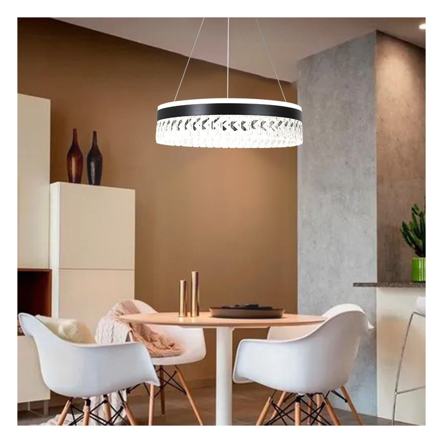 LED Ljusreglerad kristall ljuskrona på snöre LED/90W/230V 3000-6500K svart + fjärrkontroll