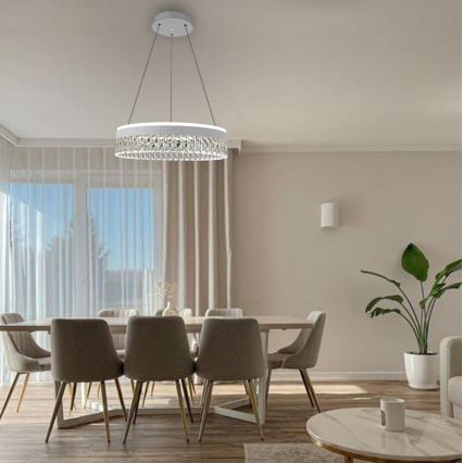LED Ljusreglerad kristall ljuskrona på snöre LED/90W/230V 3000-6500K vit + fjärrkontroll