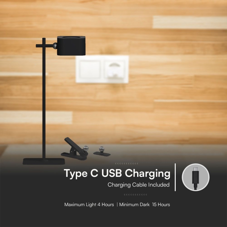 LED Ljusreglerad magnetic rechargeable bordslampa 04.01.2001 LED/3W/5V 3000-6000K 1800 mAh svart