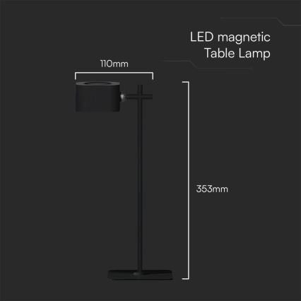 LED Ljusreglerad magnetic rechargeable bordslampa 04.01.2001 LED/3W/5V 3000-6000K 1800 mAh svart