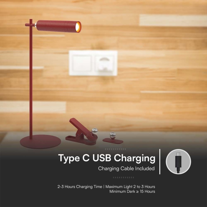 LED Ljusreglerad magnetic rechargeable bordslampa 03.01.2001 LED/3W/5V 4000K 1500 mAh röd