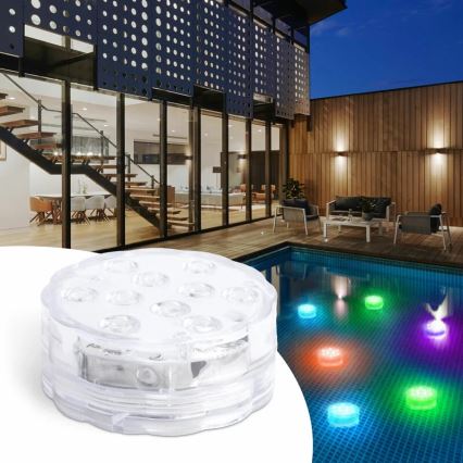 LED Ljusreglerad simbasängslampa LED/3xAAA IP68 + fjärrkontroll