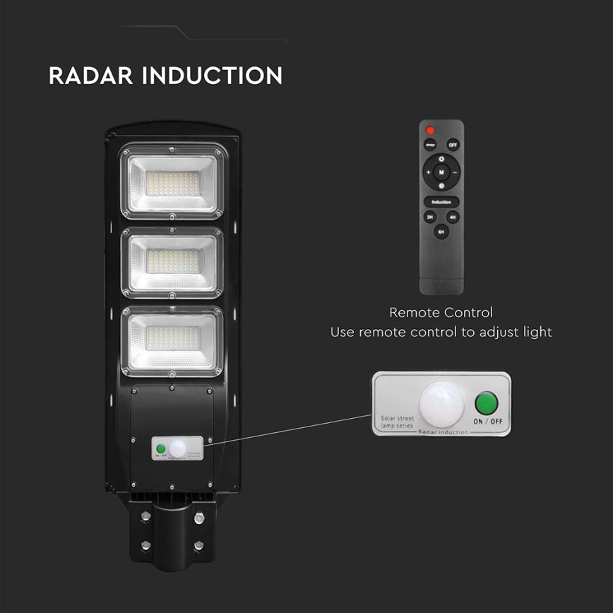 LED Dimmerbar gatulampor med solceller med rörelse- och skymningsgivare LED/12W/3,2V 6000K IP65 10000 mAh svart + fjärrkontroll