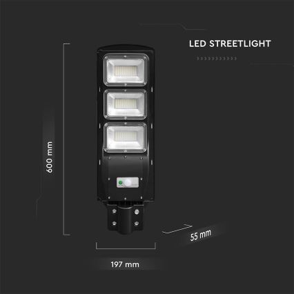 LED Dimmerbar gatulampor med solceller med rörelse- och skymningsgivare LED/12W/3,2V 6000K IP65 10000 mAh svart + fjärrkontroll