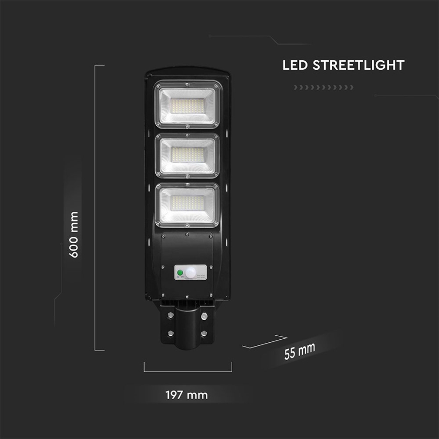 LED Dimmerbar gatulampor med solceller med rörelse- och skymningsgivare LED/12W/3,2V 6000K IP65 10000 mAh svart + fjärrkontroll