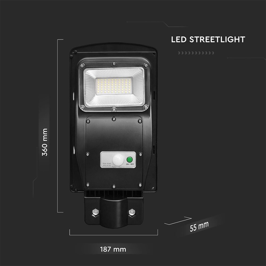 LED Dimmerbar gatulampor med solceller med rörelse- och skymningsgivare LED/6W/3,2V 6000K IP65 5000 mAh svart + fjärrkontroll