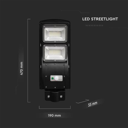 LED Dimmerbar gatulampor med solceller med rörelse- och skymningsgivare LED/8W/3,2V 6000K IP65 9000 mAh svart + fjärrkontroll