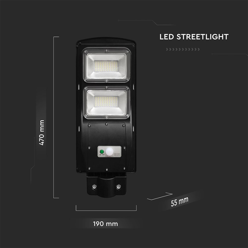 LED Dimmerbar gatulampor med solceller med rörelse- och skymningsgivare LED/8W/3,2V 6000K IP65 9000 mAh svart + fjärrkontroll