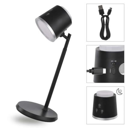 LED Ljusreglerad uppladdningsbar bordslampa 04.01.2001 LED/6W/3,7V 3000K/4000K/6500K 1500mAh svart