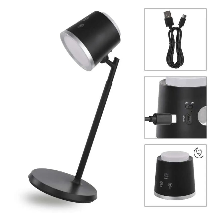 LED Ljusreglerad uppladdningsbar bordslampa 04.01.2001 LED/6W/3,7V 3000K/4000K/6500K 1500mAh svart