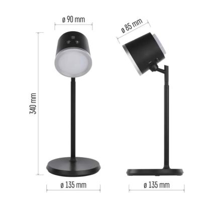 LED Ljusreglerad uppladdningsbar bordslampa 04.01.2001 LED/6W/3,7V 3000K/4000K/6500K 1500mAh svart