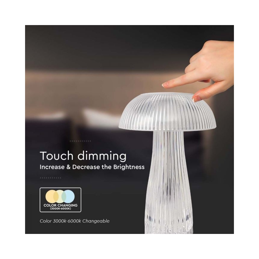 LED Dimbar uppladdningsbar touch bordslampa LED/1W/5V 3000-6000K 1800 mAh genomskinlig