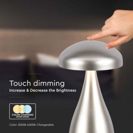LED Dimbar uppladdningsbar touch bordslampa LED/1W/5V 3000-6000K 1800 mAh silver