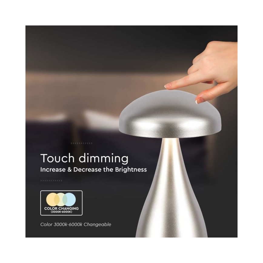 LED Dimbar uppladdningsbar touch bordslampa LED/1W/5V 3000-6000K 1800 mAh silver