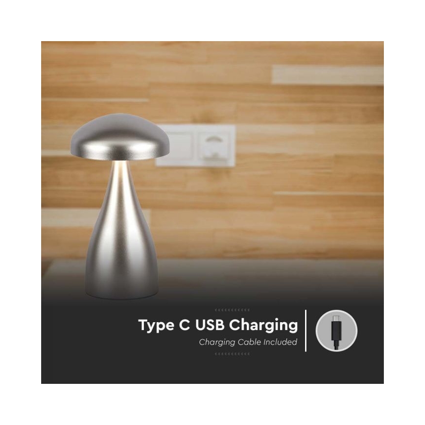 LED Dimbar uppladdningsbar touch bordslampa LED/1W/5V 3000-6000K 1800 mAh silver