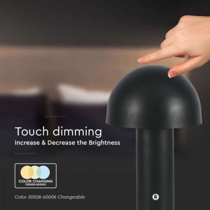 LED Dimbar uppladdningsbar touch bordslampa LED/1W/5V 3000-6000K 1800 mAh svart