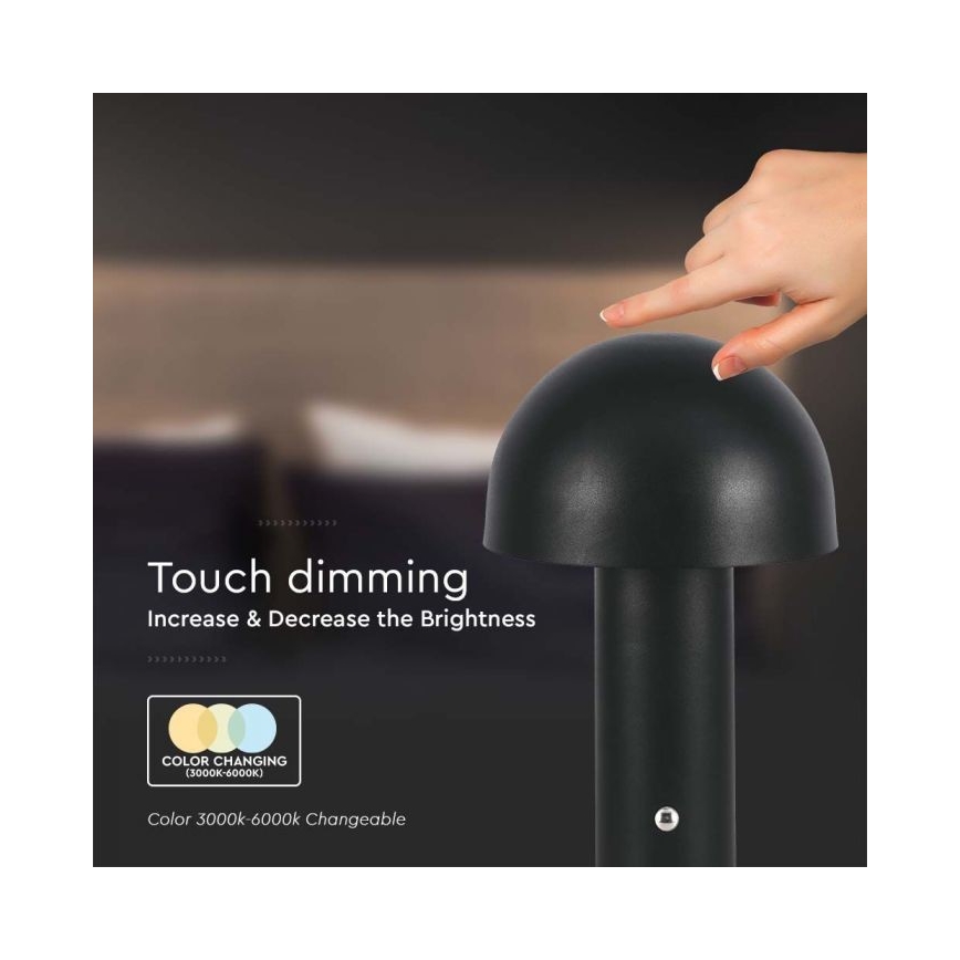 LED Dimbar uppladdningsbar touch bordslampa LED/1W/5V 3000-6000K 1800 mAh svart