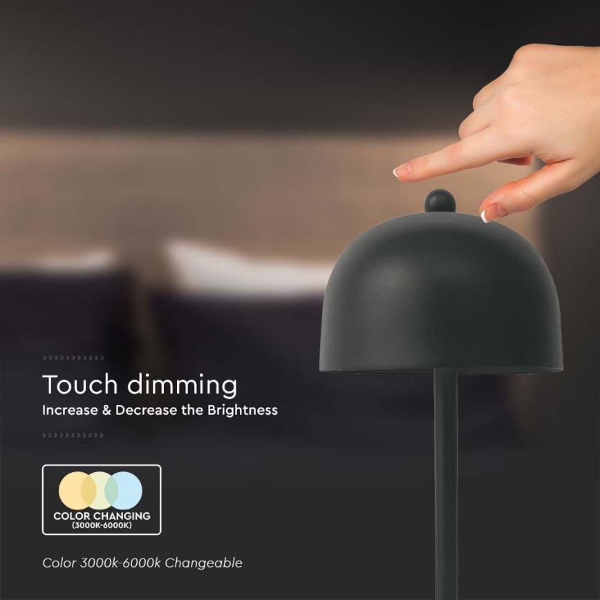 LED Dimbar uppladdningsbar touch bordslampa LED/1W/5V 3000-6000K 1800 mAh svart