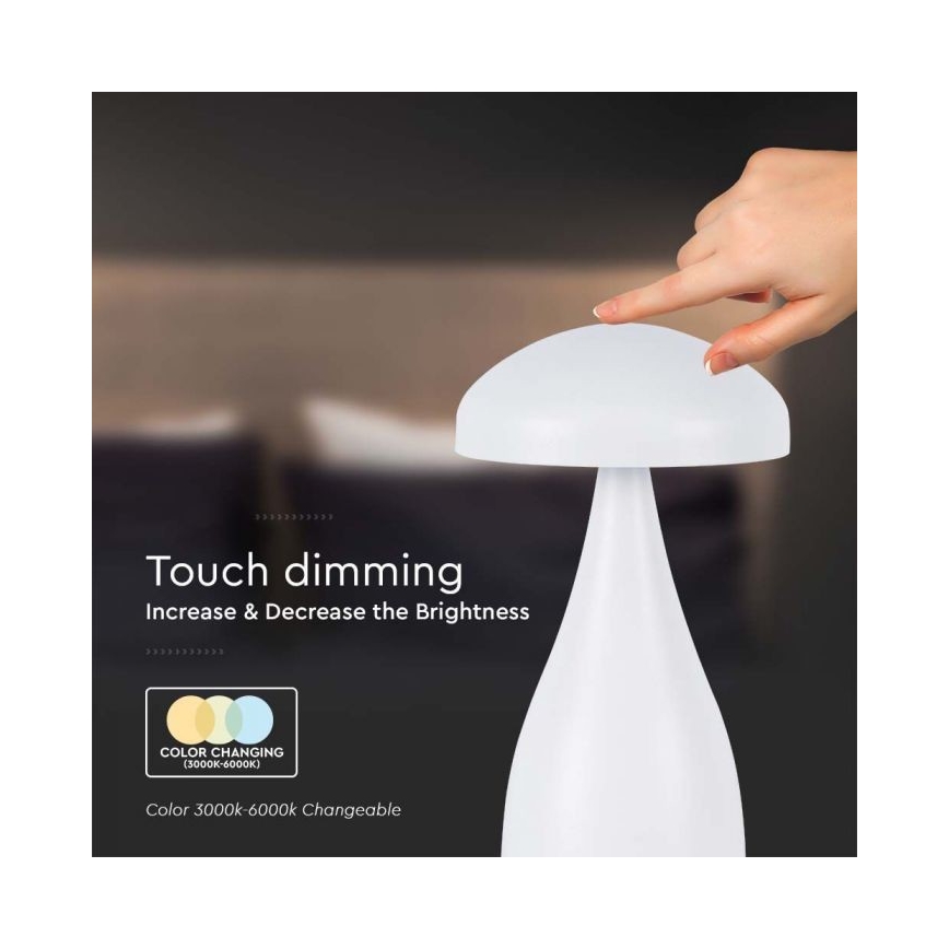 LED Dimbar uppladdningsbar touch bordslampa LED/1W/5V 3000-6000K 1800 mAh vit