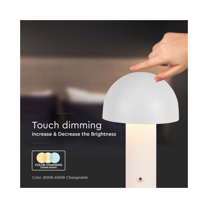 LED Dimbar uppladdningsbar touch bordslampa LED/1W/5V 3000-6000K 1800 mAh vit