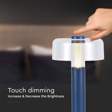 LED Dimbar uppladdningsbar touch bordslampa LED/1W/5V 3000K 1800 mAh blå