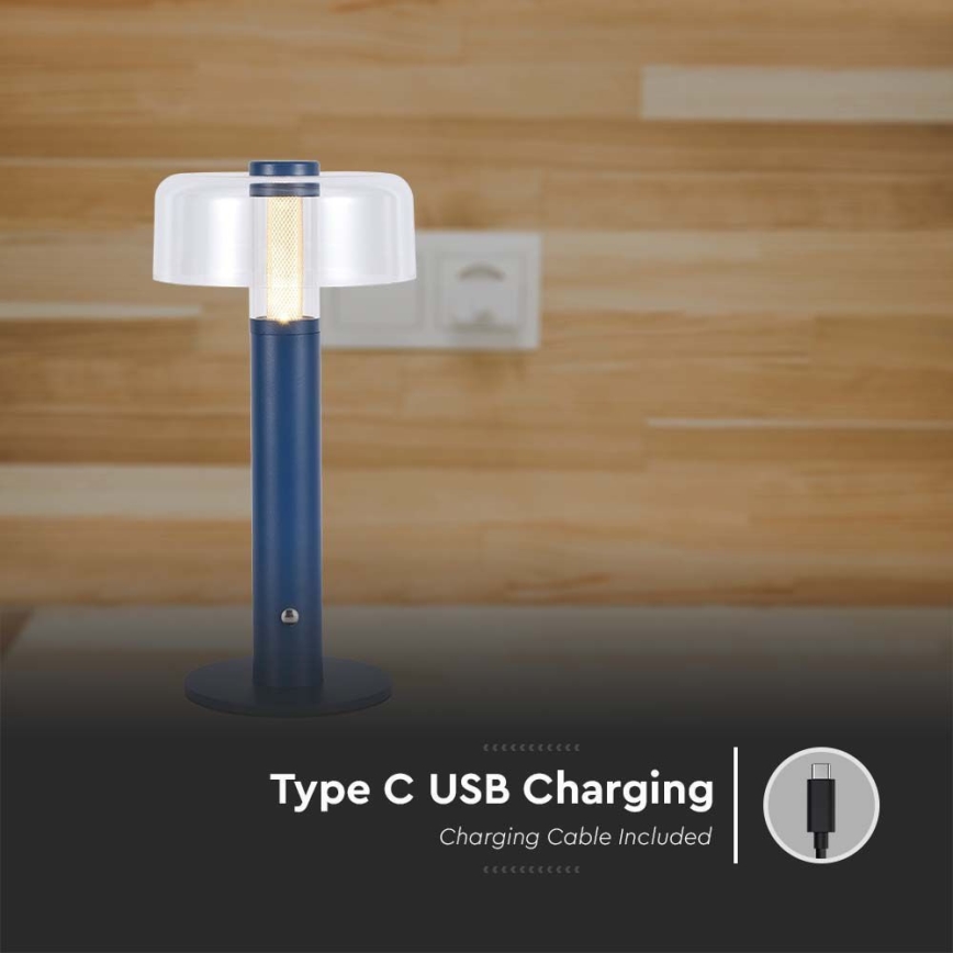 LED Dimbar uppladdningsbar touch bordslampa LED/1W/5V 3000K 1800 mAh blå