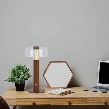 LED Dimbar uppladdningsbar touch bordslampa LED/1W/5V 3000K 1800 mAh brun