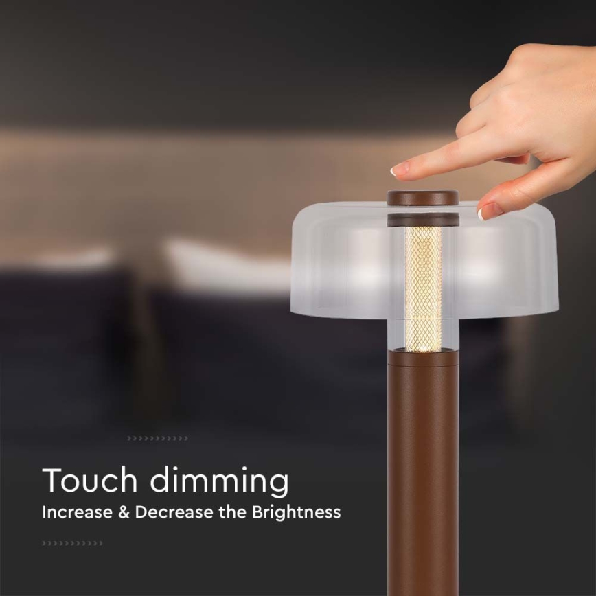 LED Dimbar uppladdningsbar touch bordslampa LED/1W/5V 3000K 1800 mAh brun