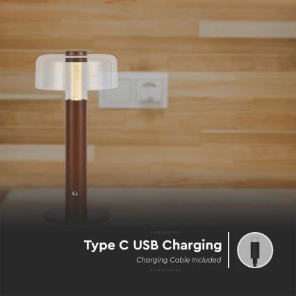 LED Dimbar uppladdningsbar touch bordslampa LED/1W/5V 3000K 1800 mAh brun