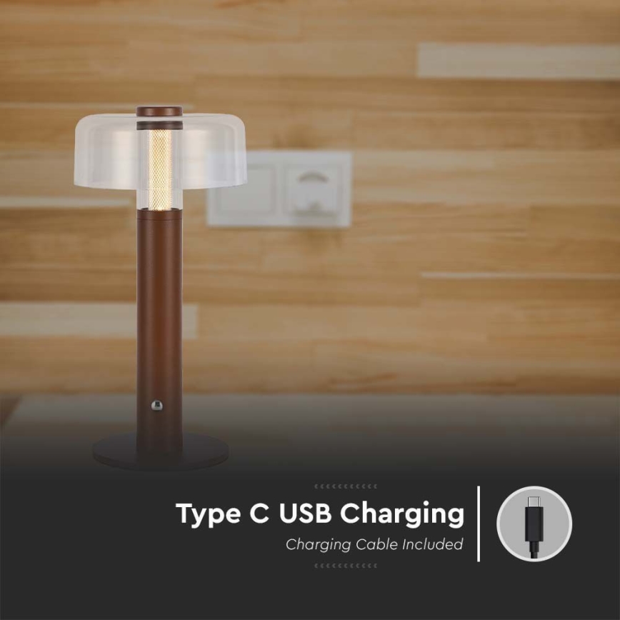 LED Dimbar uppladdningsbar touch bordslampa LED/1W/5V 3000K 1800 mAh brun