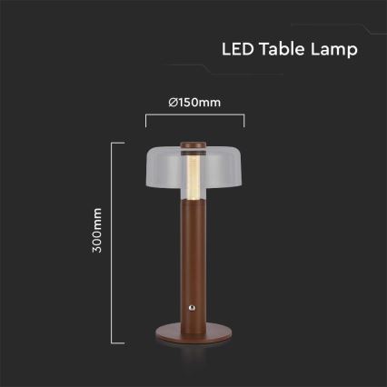 LED Dimbar uppladdningsbar touch bordslampa LED/1W/5V 3000K 1800 mAh brun