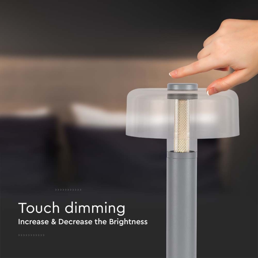 LED Dimbar uppladdningsbar touch bordslampa LED/1W/5V 3000K 1800 mAh grå