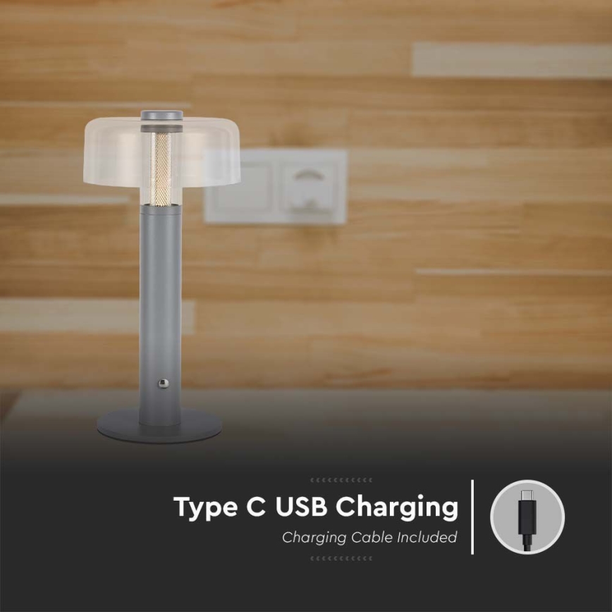 LED Dimbar uppladdningsbar touch bordslampa LED/1W/5V 3000K 1800 mAh grå