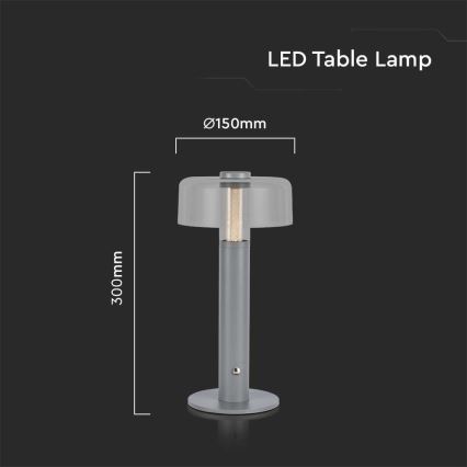 LED Dimbar uppladdningsbar touch bordslampa LED/1W/5V 3000K 1800 mAh grå