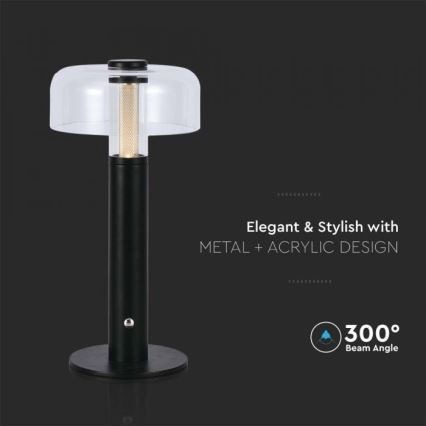 LED Dimbar uppladdningsbar touch bordslampa LED/1W/5V 3000K 1800 mAh svart