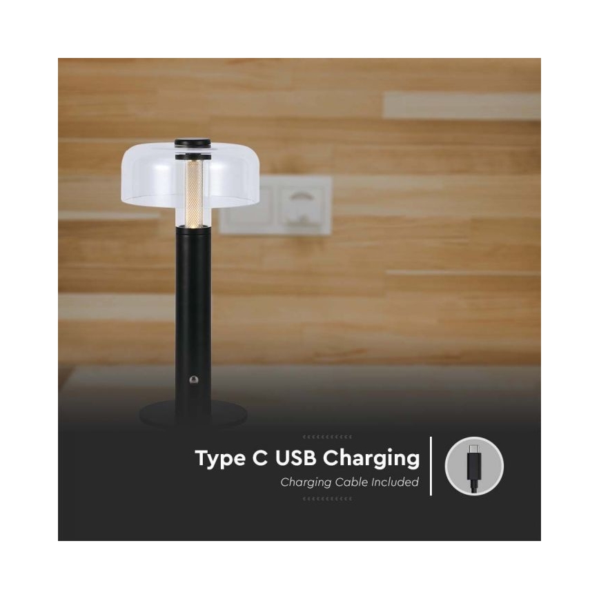 LED Dimbar uppladdningsbar touch bordslampa LED/1W/5V 3000K 1800 mAh svart