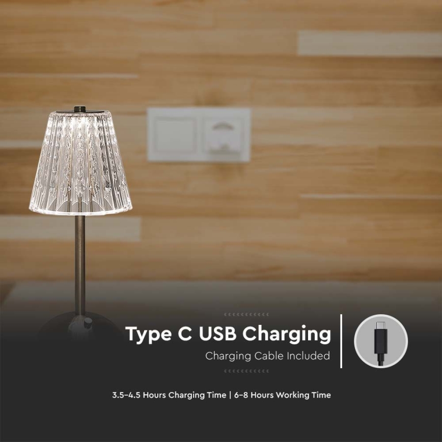 LED Dimbar uppladdningsbar touch bordslampa LED/2,4W/5V 3000-6000K 1800 mAh skinande krom