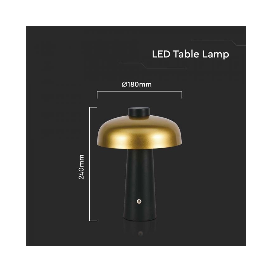 LED Dimbar uppladdningsbar touch bordslampa LED/3W/5V 3000-6000K 1800 mAh svart/guld