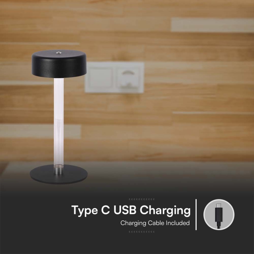 LED Dimbar uppladdningsbar touch bordslampa LED/3W/5V 3000-6000K 2400 mAh svart