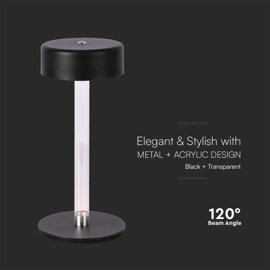 LED Dimbar uppladdningsbar touch bordslampa LED/3W/5V 3000-6000K 2400 mAh svart