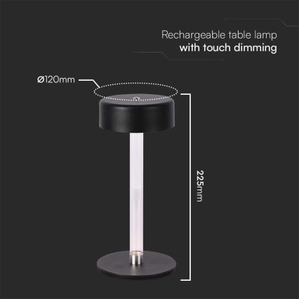 LED Dimbar uppladdningsbar touch bordslampa LED/3W/5V 3000-6000K 2400 mAh svart
