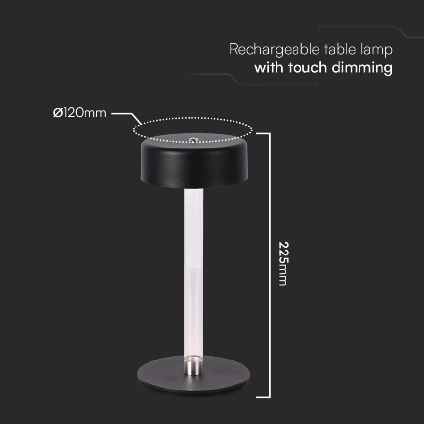 LED Dimbar uppladdningsbar touch bordslampa LED/3W/5V 3000-6000K 2400 mAh svart