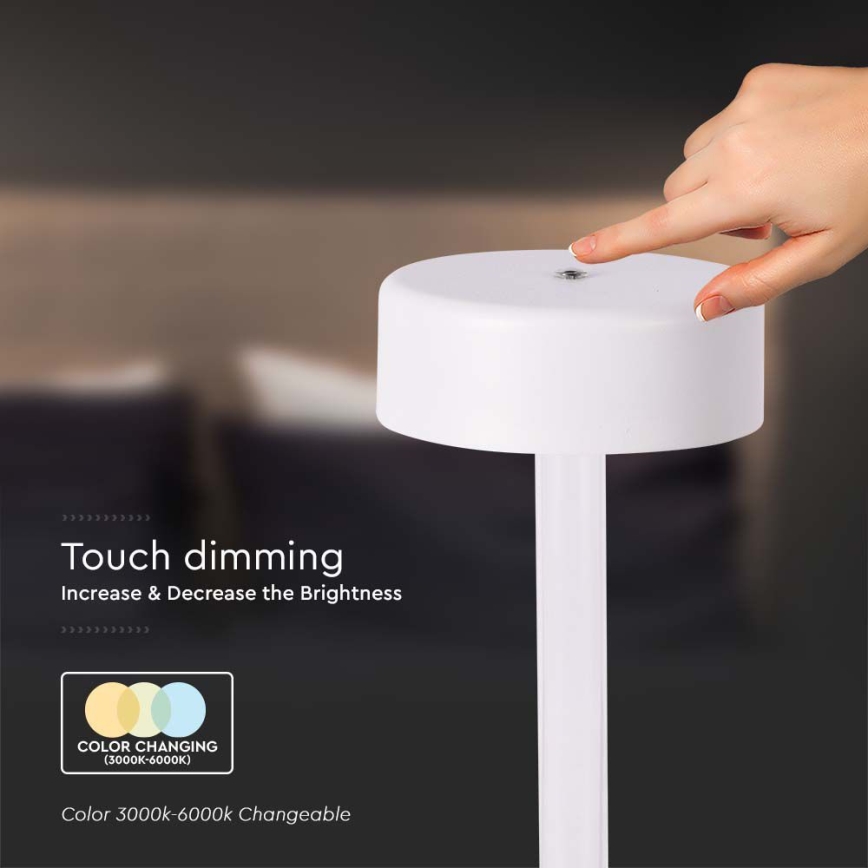 LED Dimbar uppladdningsbar touch bordslampa LED/3W/5V 3000-6000K 2400 mAh vit
