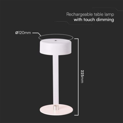 LED Dimbar uppladdningsbar touch bordslampa LED/3W/5V 3000-6000K 2400 mAh vit