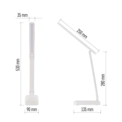 LED Ljusreglerad uppladdningsbar bordslampa LED/5W/3,7V 3000K/4000K/6500K 800mAh vit