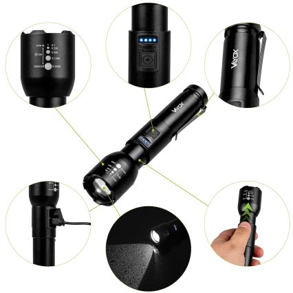 LED Ljusreglerad uppladdningsbar ficklampa LED/20W/5V IPX4 800 glansig 2000 mAh