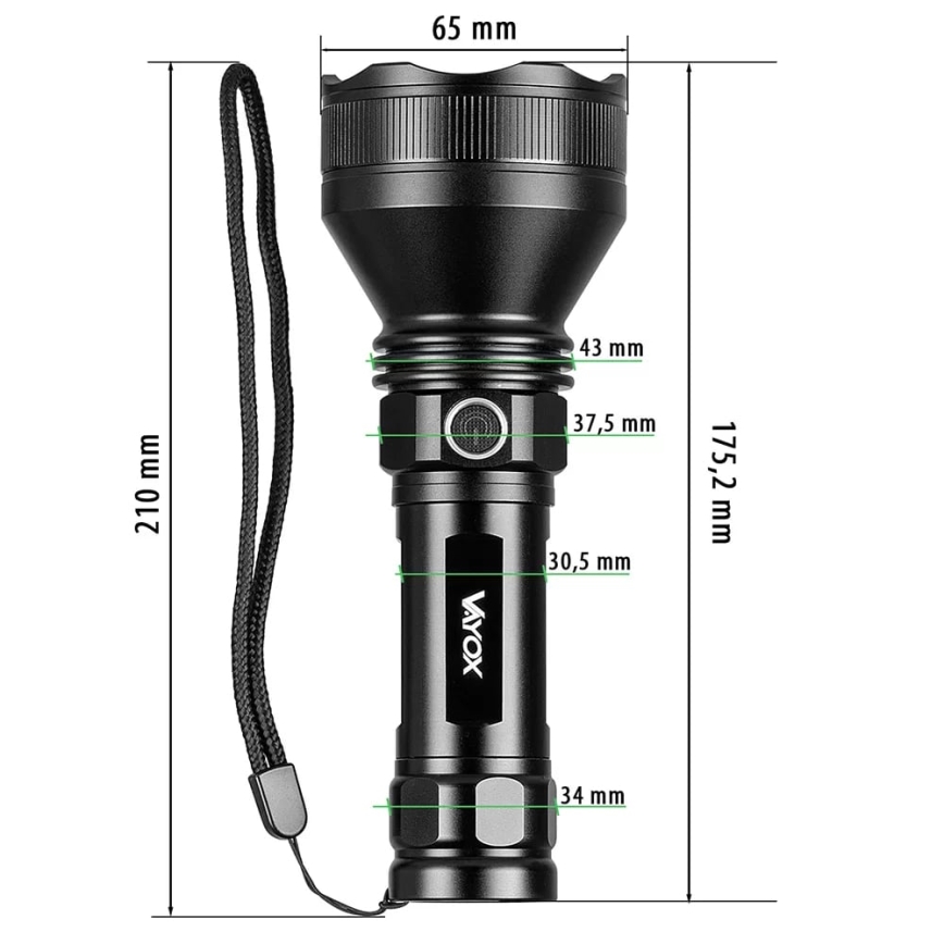 LED Ljusreglerad uppladdningsbar ficklampa LED/20W/5V IPX5 1900 glansig 5000 mAh